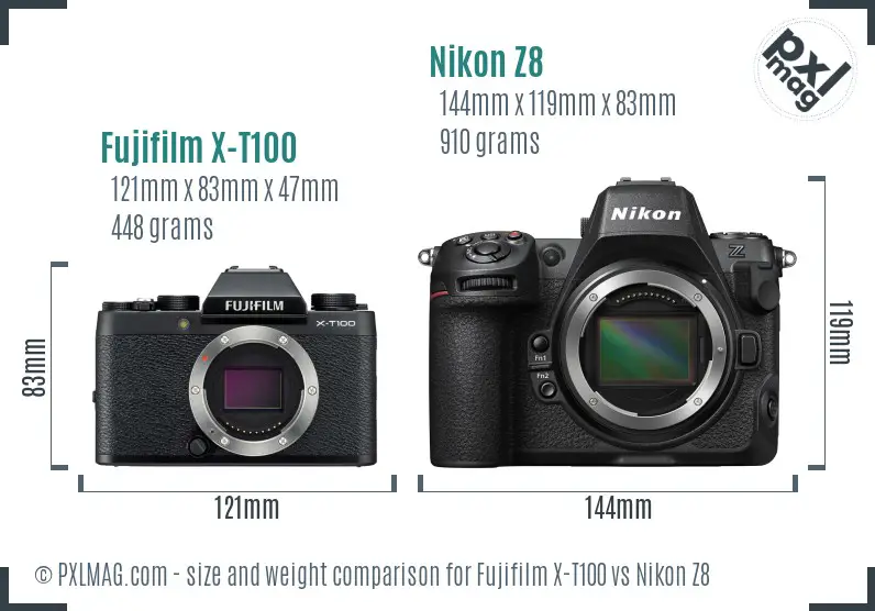 Fujifilm X-T100 vs Nikon Z8 size comparison Fujifilm X-T100 vs Nikon Z8 size comparison
