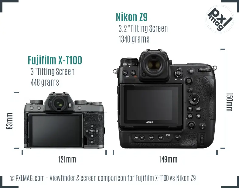 Fujifilm X-T100 vs Nikon Z9 Screen and Viewfinder comparison