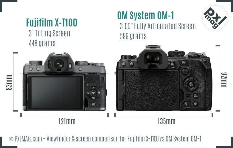 Fujifilm X-T100 vs OM System OM-1 Screen and Viewfinder comparison