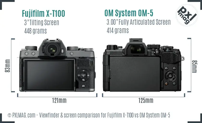 Fujifilm X-T100 vs OM System OM-5 Screen and Viewfinder comparison