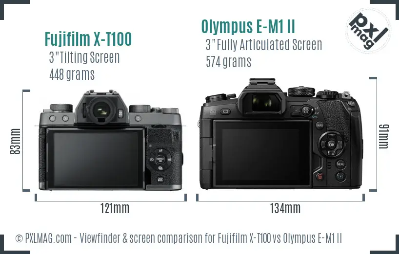 Fujifilm X-T100 vs Olympus E-M1 II Screen and Viewfinder comparison Fujifilm X-T100 vs Olympus E-M1 II Screen and Viewfinder comparison