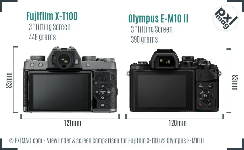 Fujifilm X-T100 vs Olympus E-M10 II Screen and Viewfinder comparison