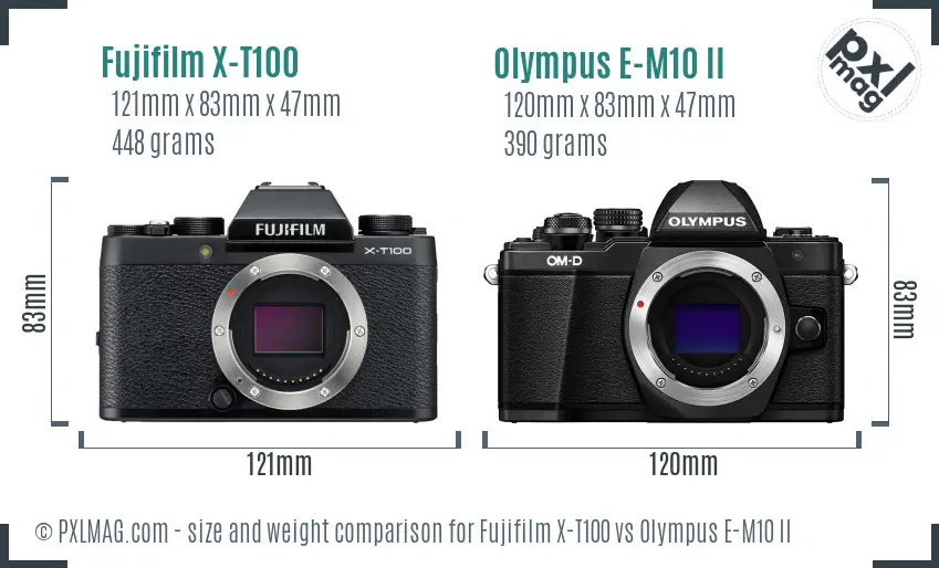 Fujifilm X-T100 vs Olympus E-M10 II size comparison