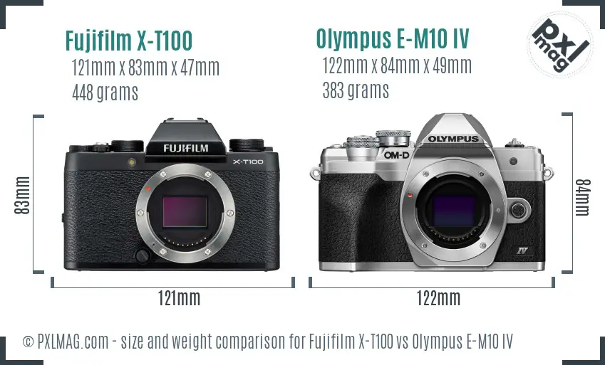 Fujifilm X-T100 vs Olympus E-M10 IV size comparison Fujifilm X-T100 vs Olympus E-M10 IV size comparison