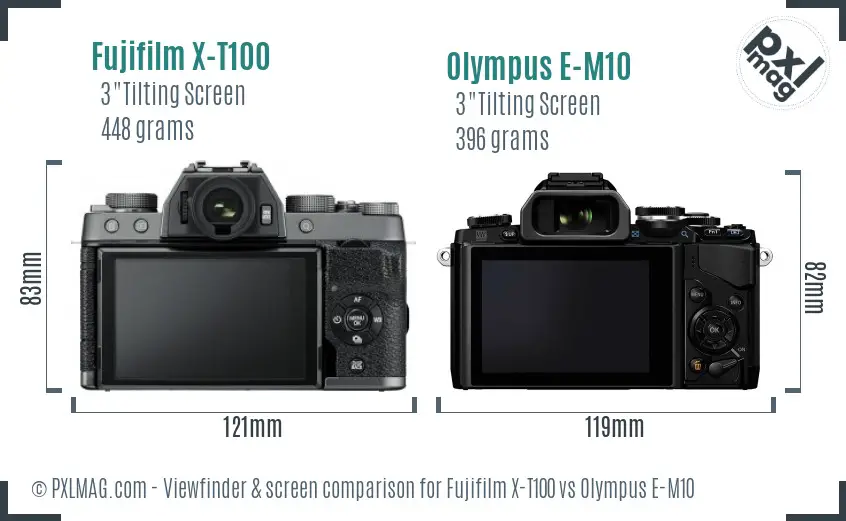 Fujifilm X-T100 vs Olympus E-M10 Screen and Viewfinder comparison