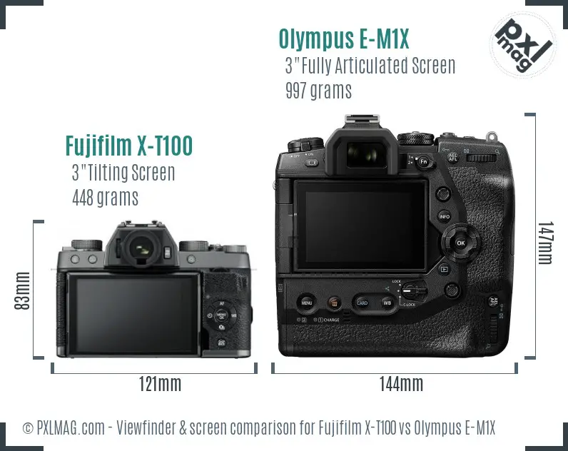 Fujifilm X-T100 vs Olympus E-M1X Screen and Viewfinder comparison