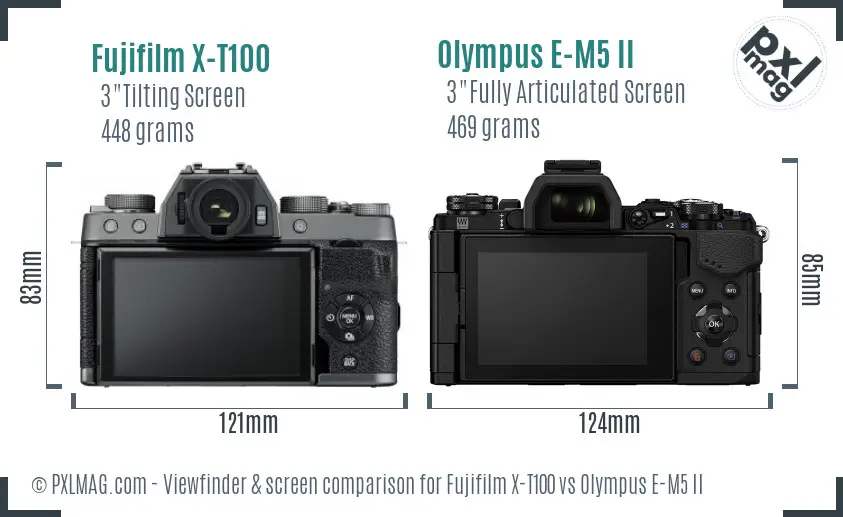 Fujifilm X-T100 vs Olympus E-M5 II Screen and Viewfinder comparison Fujifilm X-T100 vs Olympus E-M5 II Screen and Viewfinder comparison