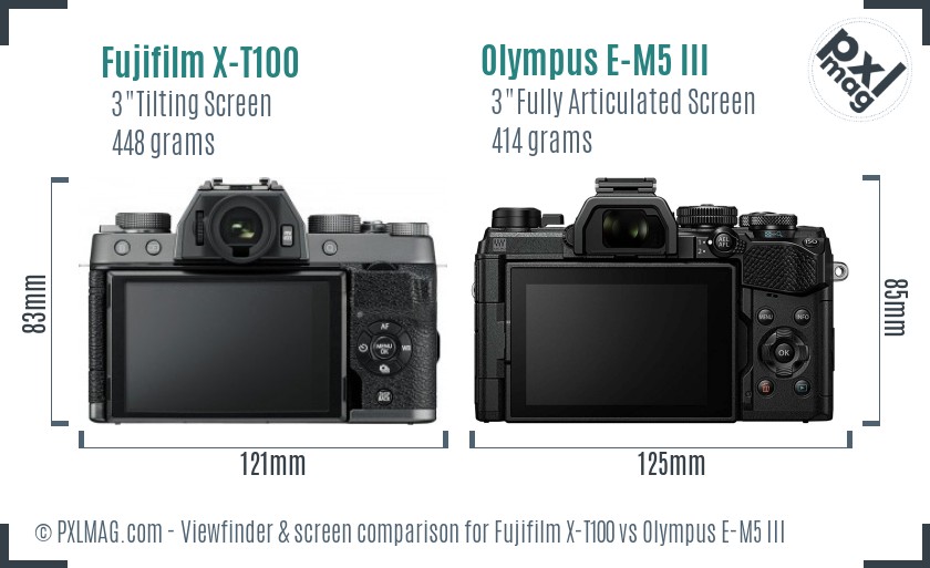 Fujifilm X-T100 vs Olympus E-M5 III Screen and Viewfinder comparison