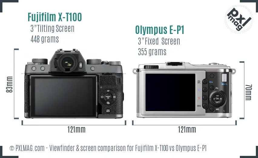 Fujifilm X-T100 vs Olympus E-P1 Screen and Viewfinder comparison