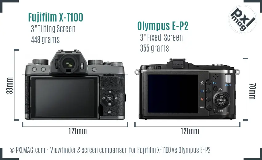 Fujifilm X-T100 vs Olympus E-P2 Screen and Viewfinder comparison