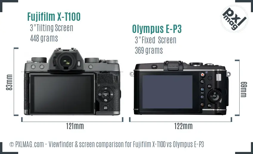 Fujifilm X-T100 vs Olympus E-P3 Screen and Viewfinder comparison