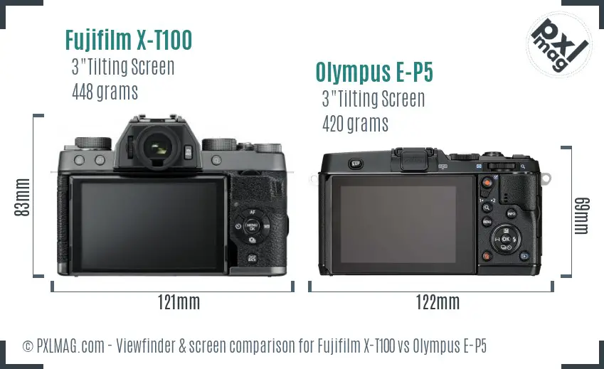 Fujifilm X-T100 vs Olympus E-P5 Screen and Viewfinder comparison
