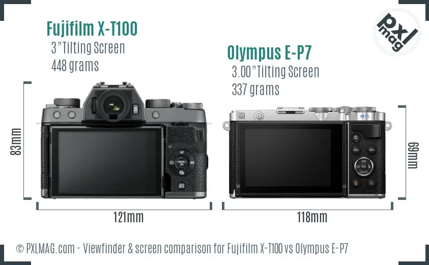 Fujifilm X-T100 vs Olympus E-P7 Screen and Viewfinder comparison