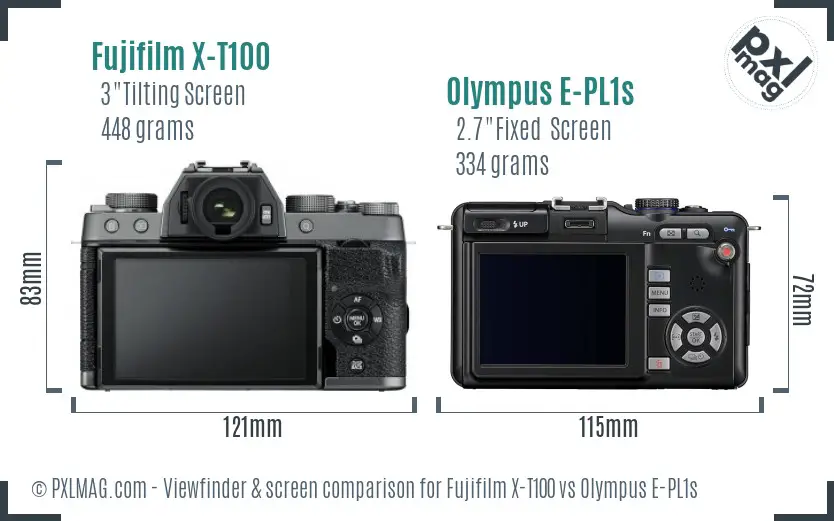Fujifilm X-T100 vs Olympus E-PL1s Screen and Viewfinder comparison