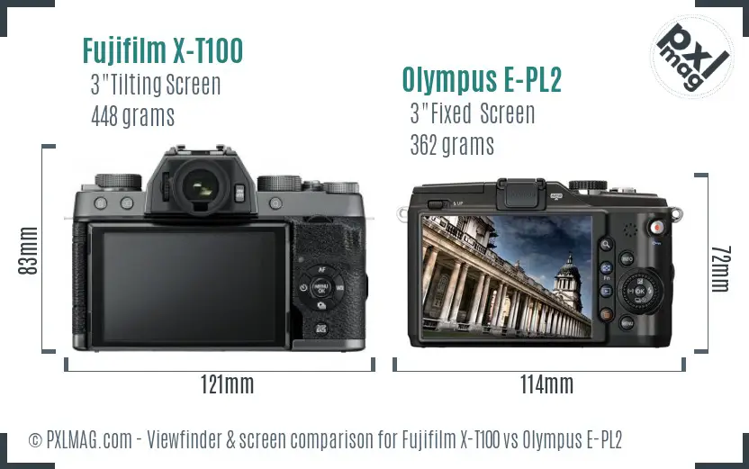 Fujifilm X-T100 vs Olympus E-PL2 Screen and Viewfinder comparison
