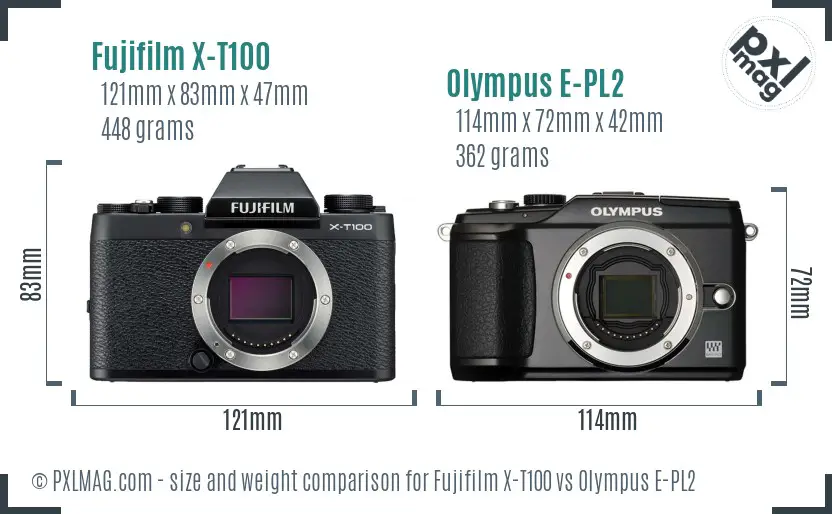 Fujifilm X-T100 vs Olympus E-PL2 size comparison