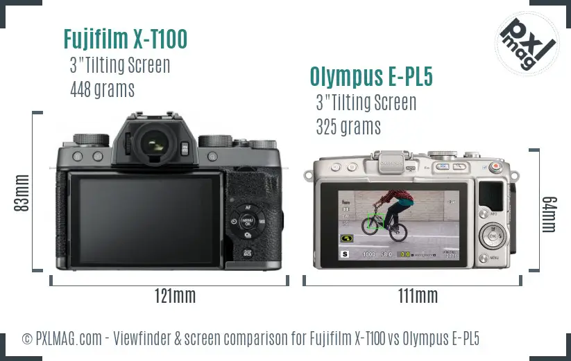 Fujifilm X-T100 vs Olympus E-PL5 Screen and Viewfinder comparison