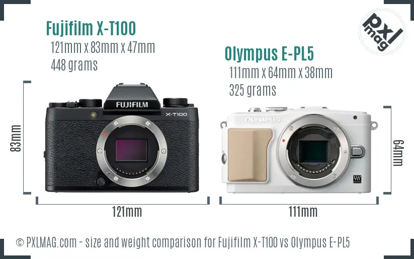 Fujifilm X-T100 vs Olympus E-PL5 size comparison