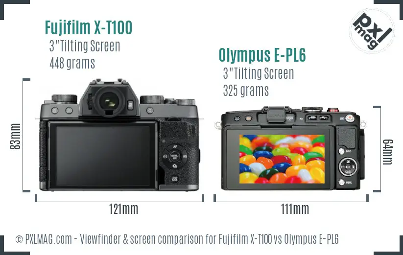 Fujifilm X-T100 vs Olympus E-PL6 Screen and Viewfinder comparison