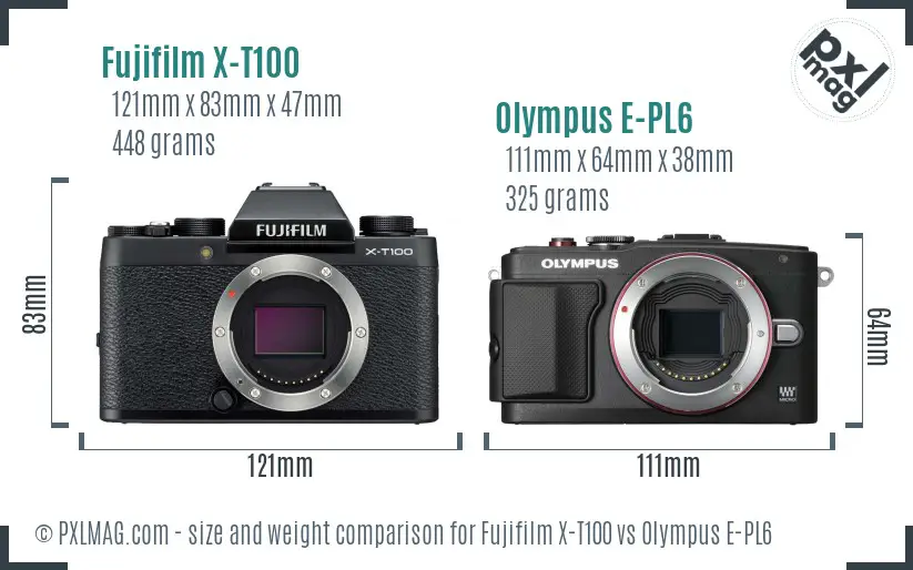 Fujifilm X-T100 vs Olympus E-PL6 size comparison