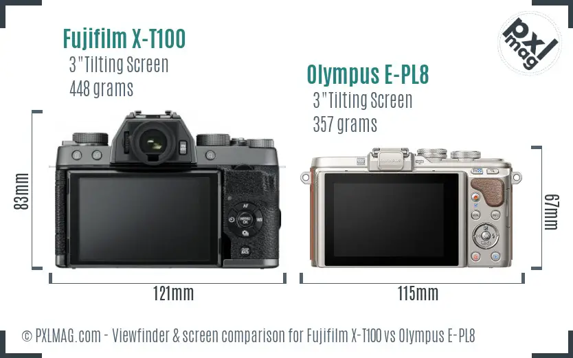 Fujifilm X-T100 vs Olympus E-PL8 Screen and Viewfinder comparison