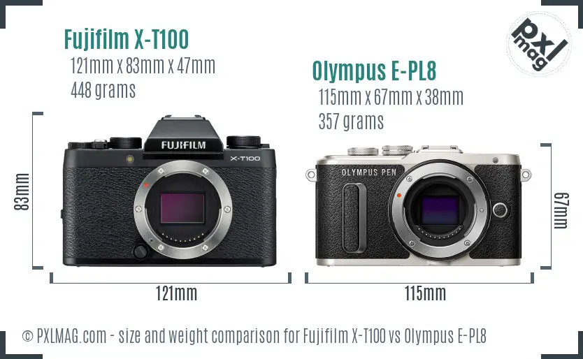 Fujifilm X-T100 vs Olympus E-PL8 size comparison