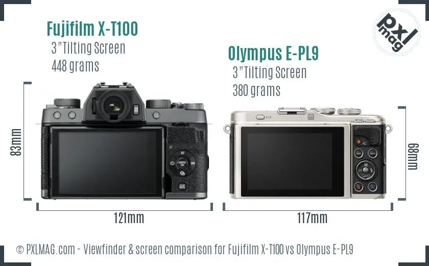 Fujifilm X-T100 vs Olympus E-PL9 Screen and Viewfinder comparison
