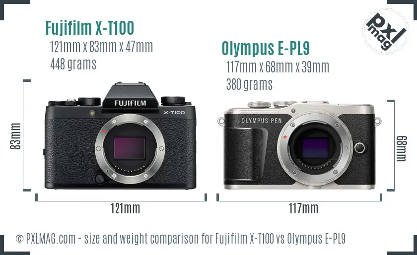 Fujifilm X-T100 vs Olympus E-PL9 size comparison