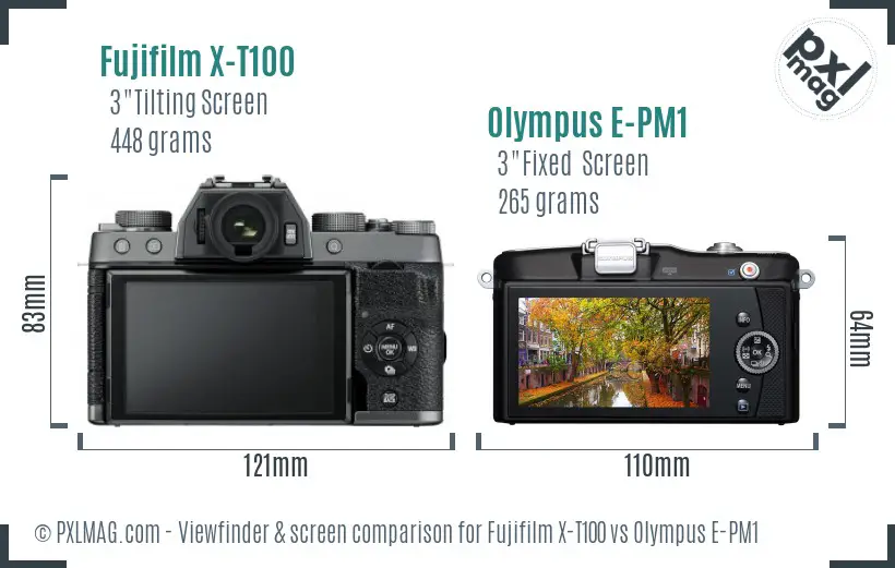 Fujifilm X-T100 vs Olympus E-PM1 Screen and Viewfinder comparison