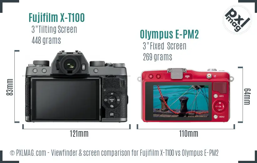 Fujifilm X-T100 vs Olympus E-PM2 Screen and Viewfinder comparison