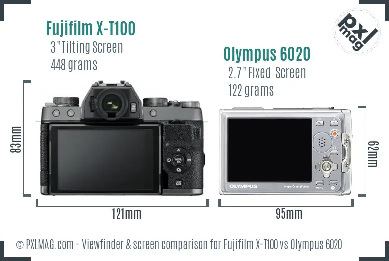 Fujifilm X-T100 vs Olympus 6020 Screen and Viewfinder comparison