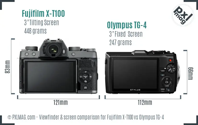 Fujifilm X-T100 vs Olympus TG-4 Screen and Viewfinder comparison