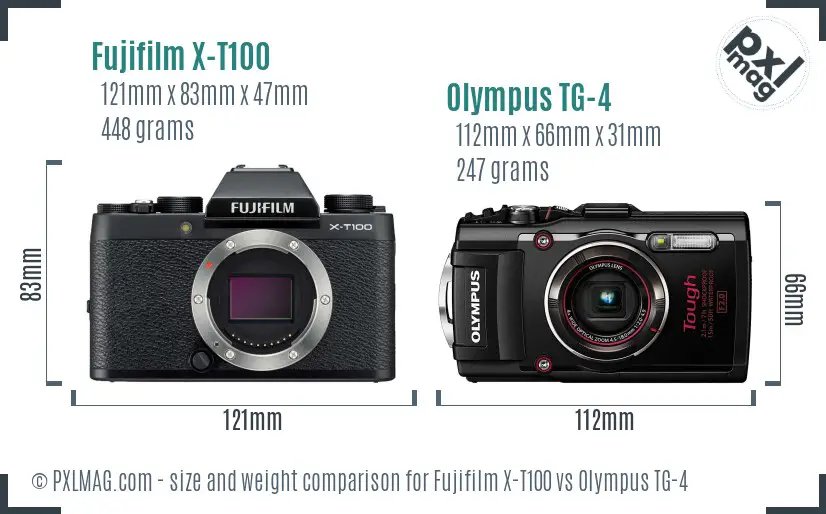 Fujifilm X-T100 vs Olympus TG-4 size comparison