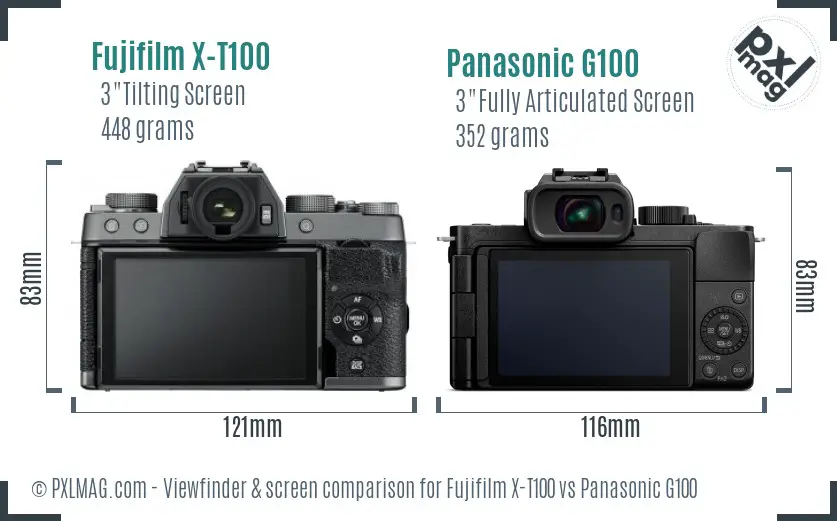 Fujifilm X-T100 vs Panasonic G100 Screen and Viewfinder comparison