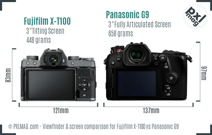 Fujifilm X-T100 vs Panasonic G9 Screen and Viewfinder comparison