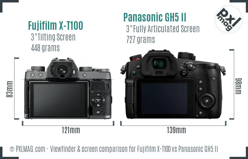 Fujifilm X-T100 vs Panasonic GH5 II Screen and Viewfinder comparison
