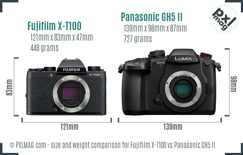 Fujifilm X-T100 vs Panasonic GH5 II size comparison