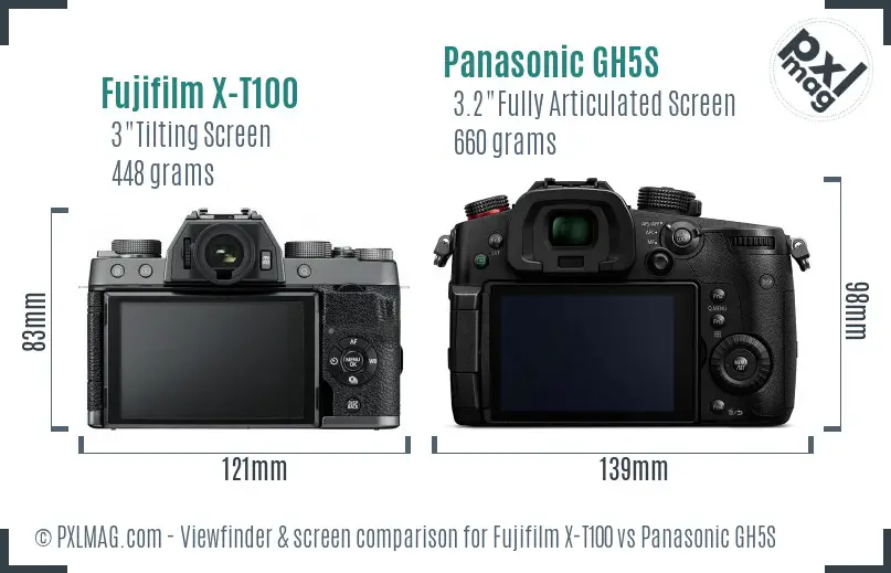 Fujifilm X-T100 vs Panasonic GH5S Screen and Viewfinder comparison