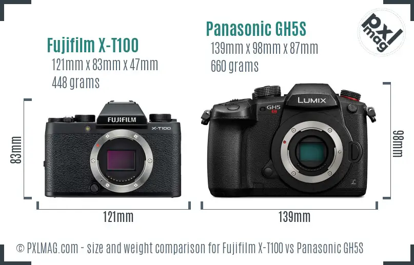 Fujifilm X-T100 vs Panasonic GH5S size comparison