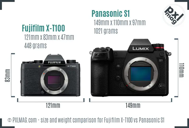 Fujifilm X-T100 vs Panasonic S1 size comparison