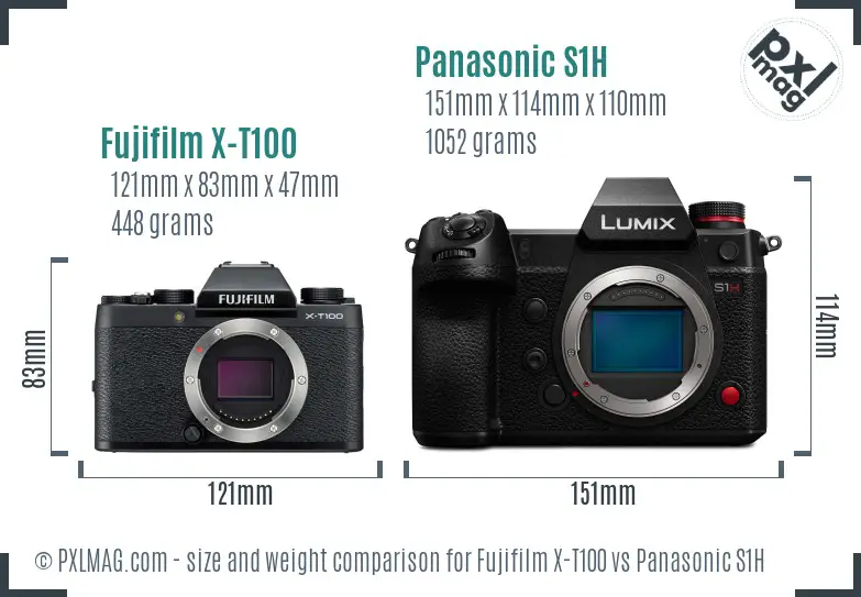 Fujifilm X-T100 vs Panasonic S1H size comparison