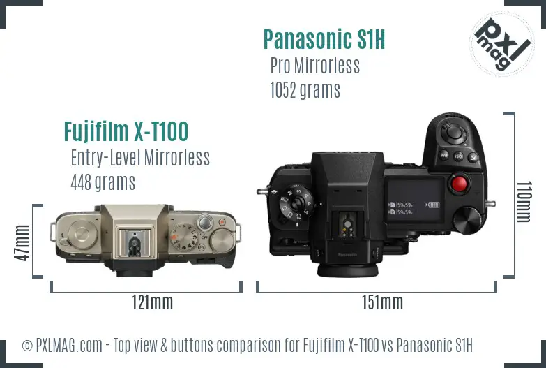 Fujifilm X-T100 vs Panasonic S1H top view buttons comparison