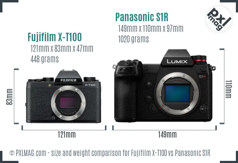Fujifilm X-T100 vs Panasonic S1R size comparison