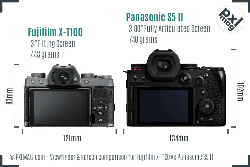 Fujifilm X-T100 vs Panasonic S5 II Screen and Viewfinder comparison