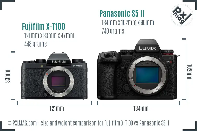 Fujifilm X-T100 vs Panasonic S5 II size comparison