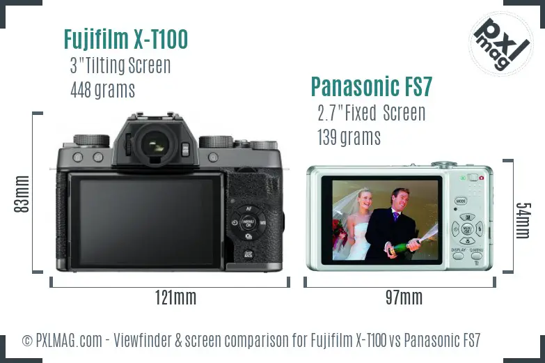 Fujifilm X-T100 vs Panasonic FS7 Screen and Viewfinder comparison