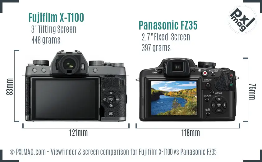 Fujifilm X-T100 vs Panasonic FZ35 Screen and Viewfinder comparison