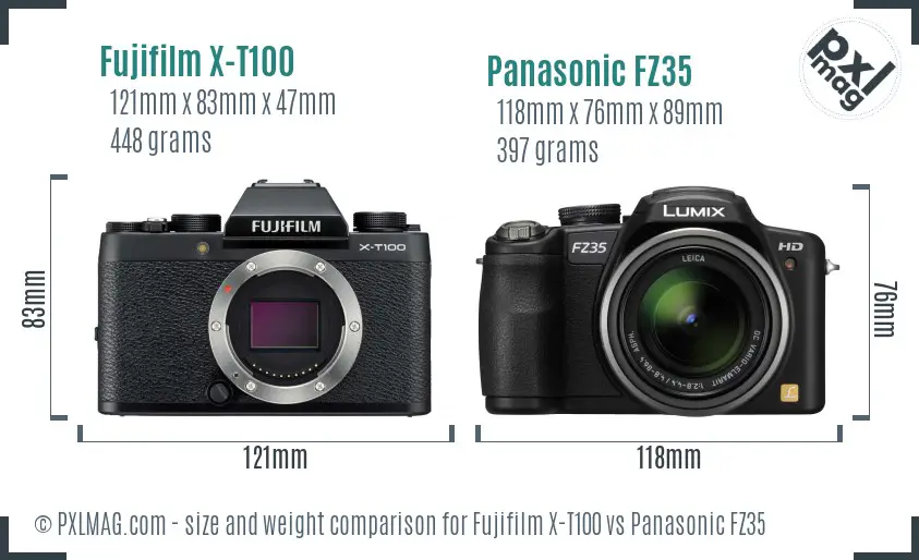 Fujifilm X-T100 vs Panasonic FZ35 size comparison