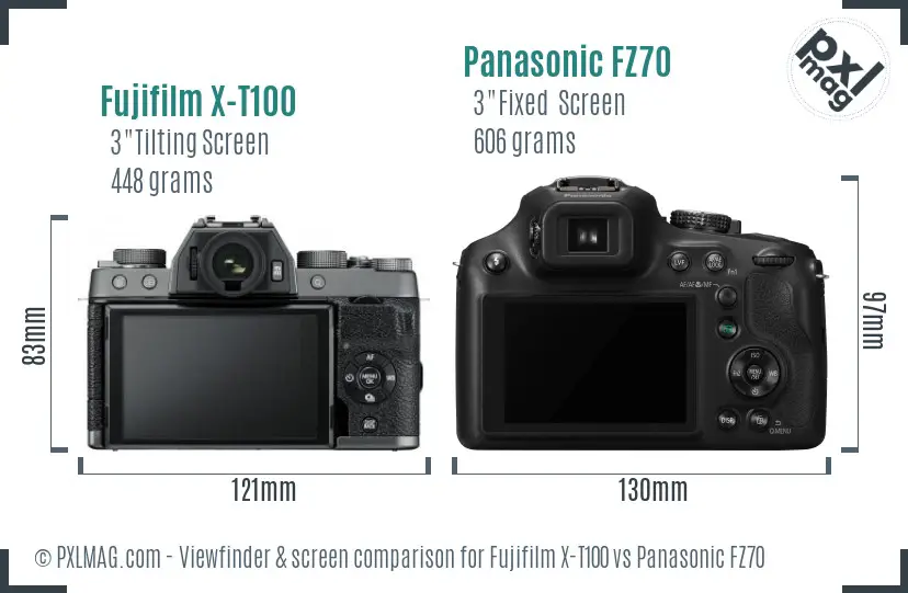 Fujifilm X-T100 vs Panasonic FZ70 Screen and Viewfinder comparison