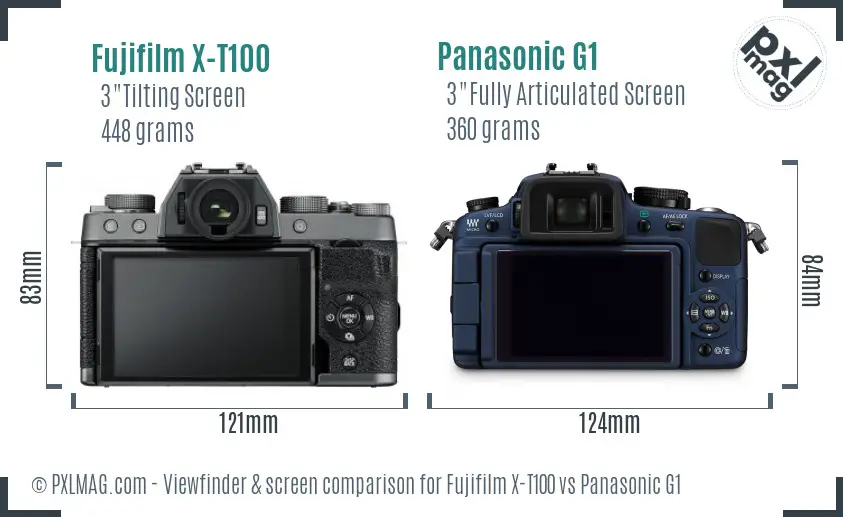 Fujifilm X-T100 vs Panasonic G1 Screen and Viewfinder comparison